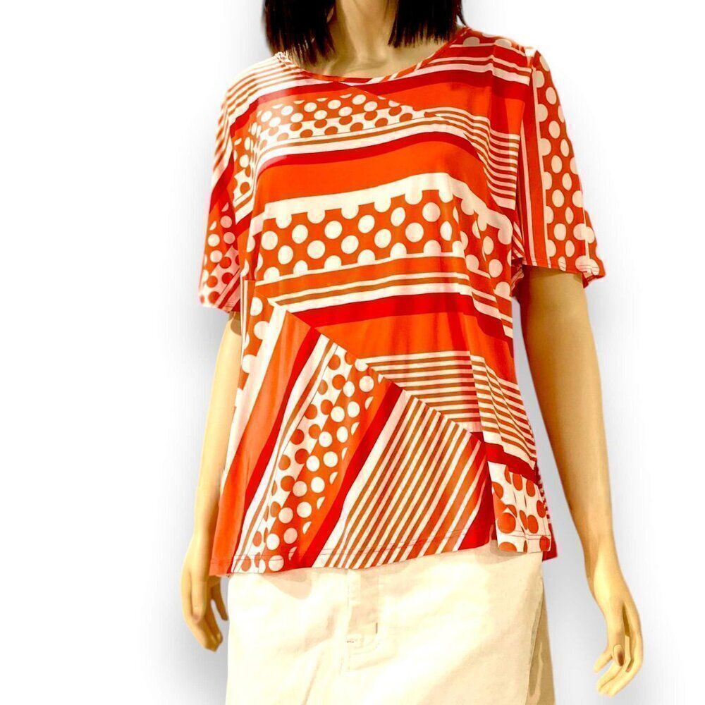 Plus Size Retro Red White Dots Striped Blouse 1XL or 2XL  NWT